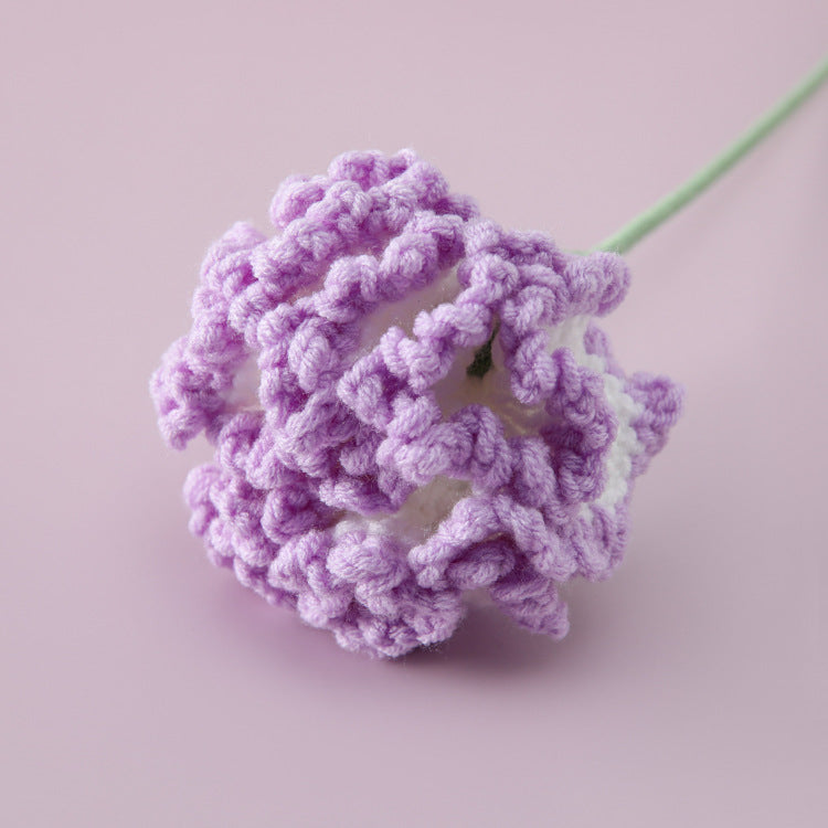 Mother's Day and Teacher's Day Gift，Handcrafted Single Carnation Crocheted with Gradient Colors，Realistic Artificial Flower Made from Wool Yarn