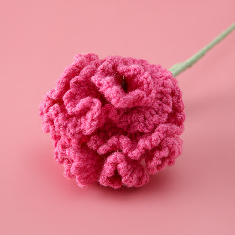 Mother's Day and Teacher's Day Gift，Handcrafted Single Carnation Crocheted with Gradient Colors，Realistic Artificial Flower Made from Wool Yarn