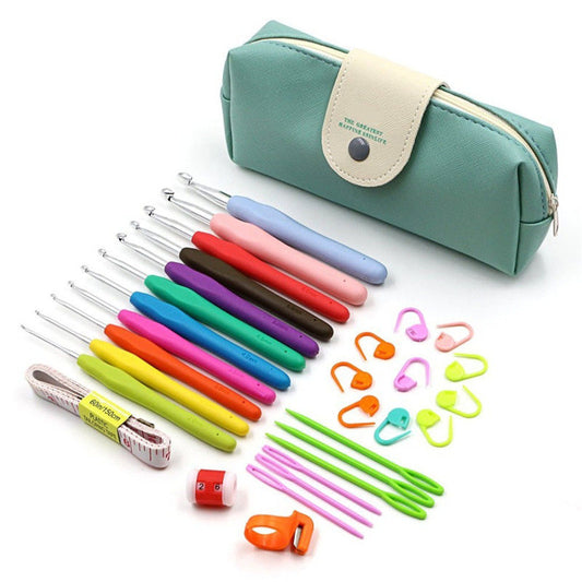 AA Complete Ergonomic Crochet Hooks Set - 11 Pieces with TPR Grips and Aluminum Hooks, Includes Storage Case